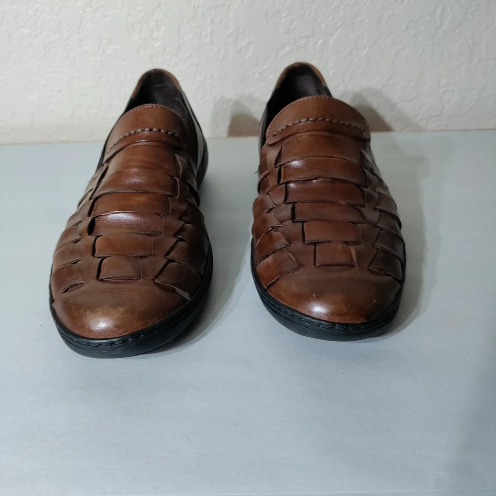 Bragano By Cole Haan Brown Woven Leather Huarache Slip On Loafers Shoes Size 9